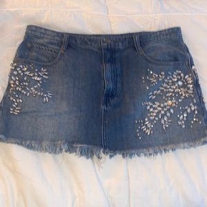 Free People Denim Skirt with Rhinestones